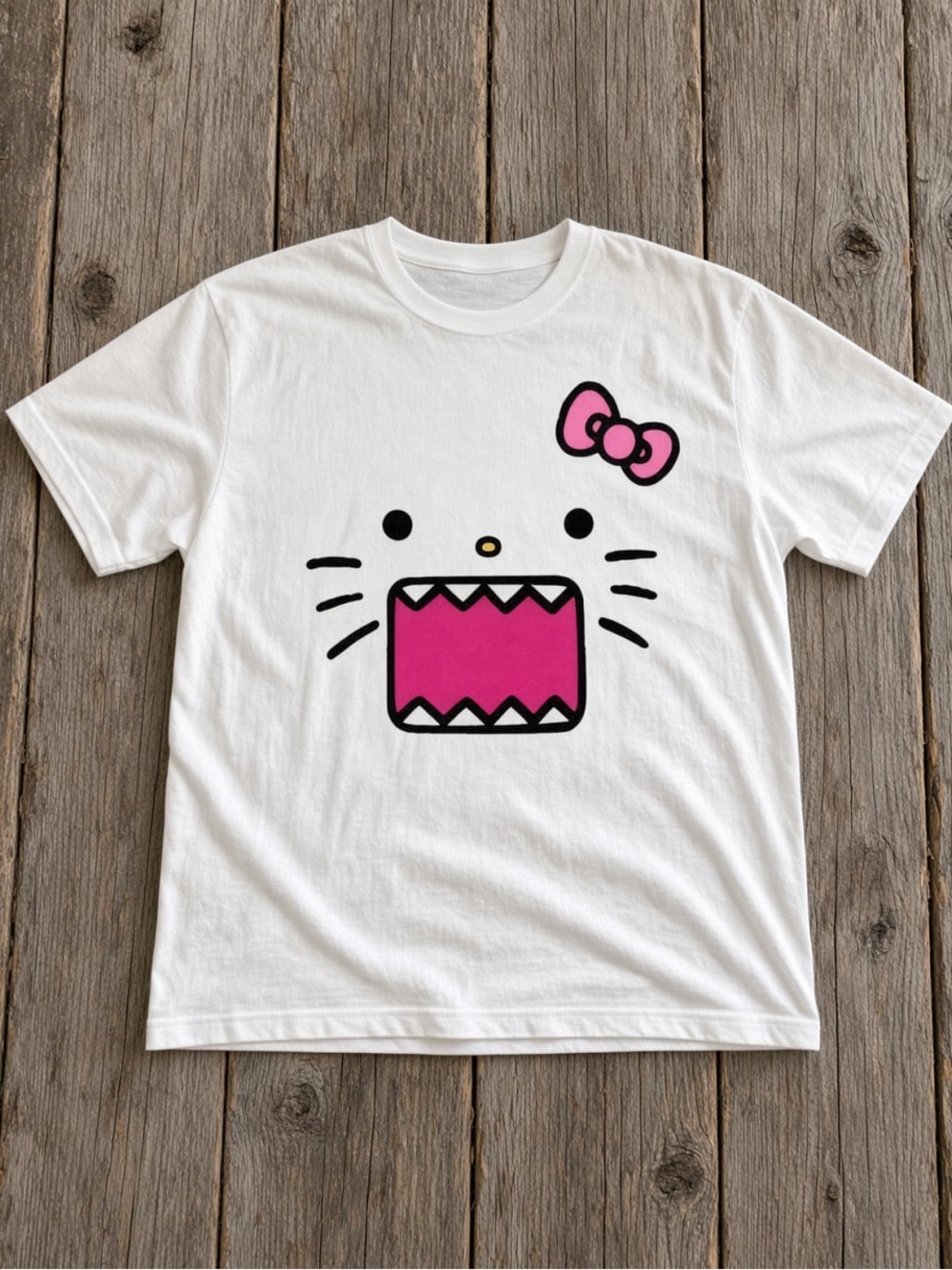 Gildan White Tee with Pink Bow and Pink Graphic Mouth